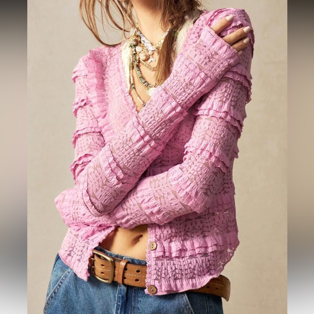 Pink Ruffled Button-Up Top - Picture 7 of 7